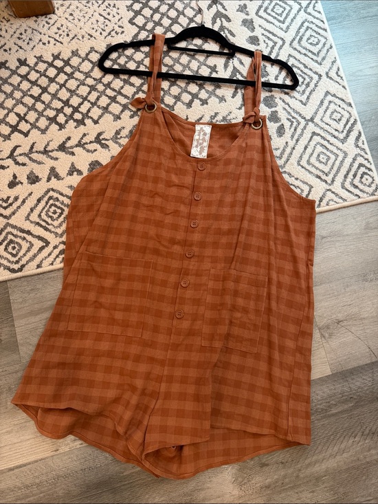 Sadie & Sage Pants - Sadie & Sage Rust Check Button-Front Romper